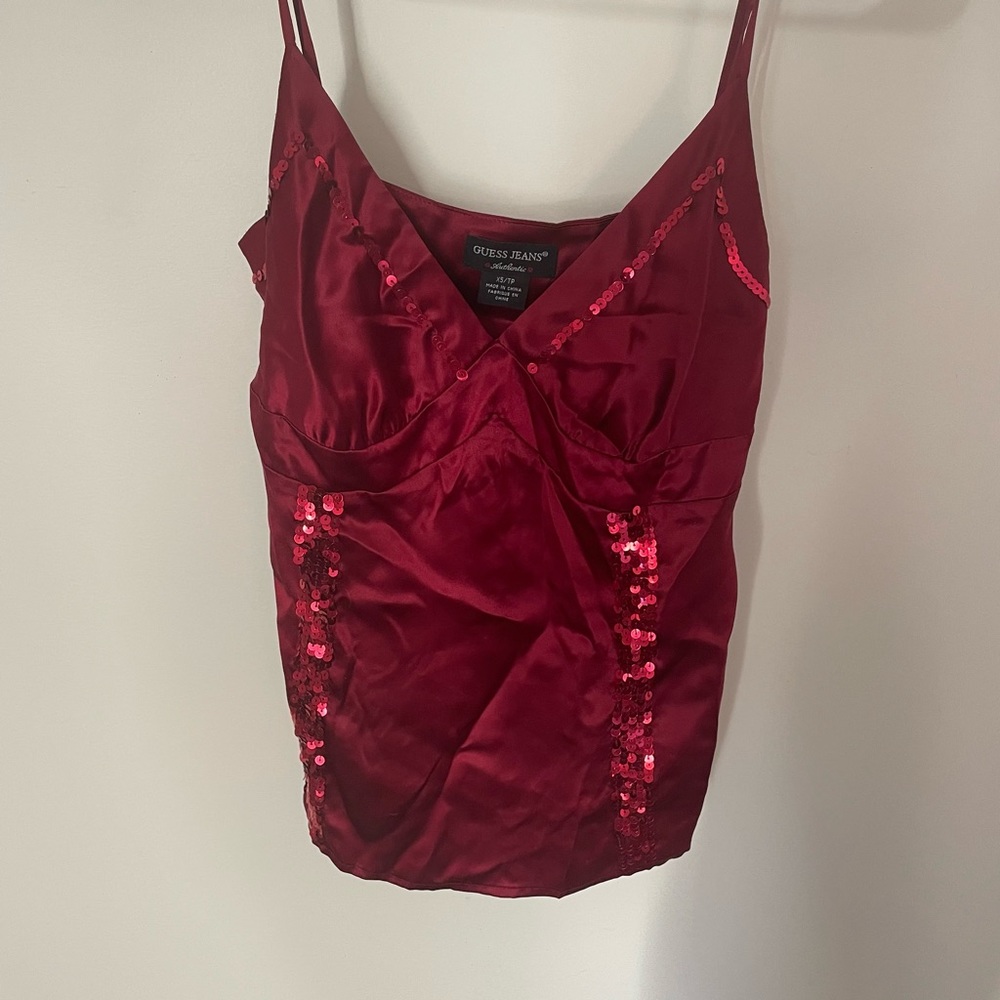Guess Silk Satin red cami tank with sequin detail XS sleeveless - Picture 4 of 4